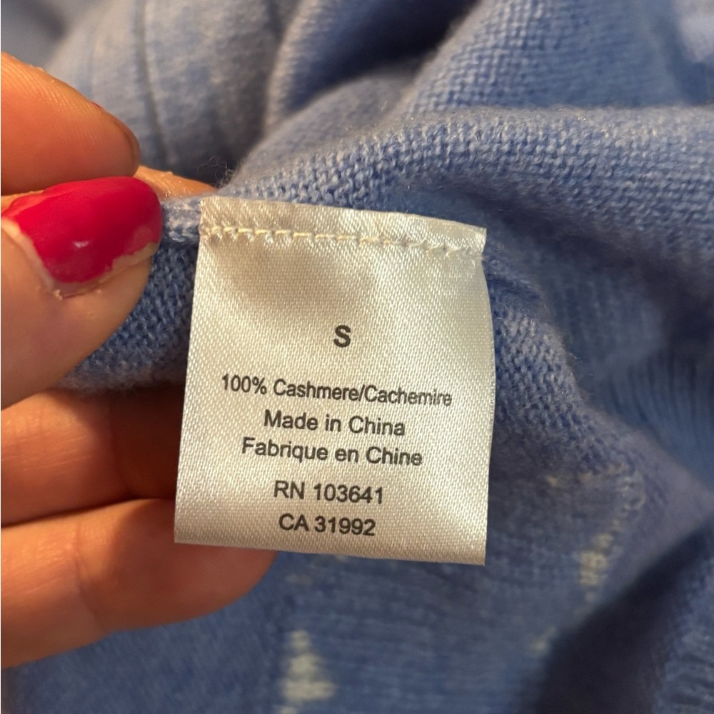Kier+J Cashmere Full Zip Hooded Cardigan Sweater Blue White Clouds Women's Sz S - Picture 4 of 7